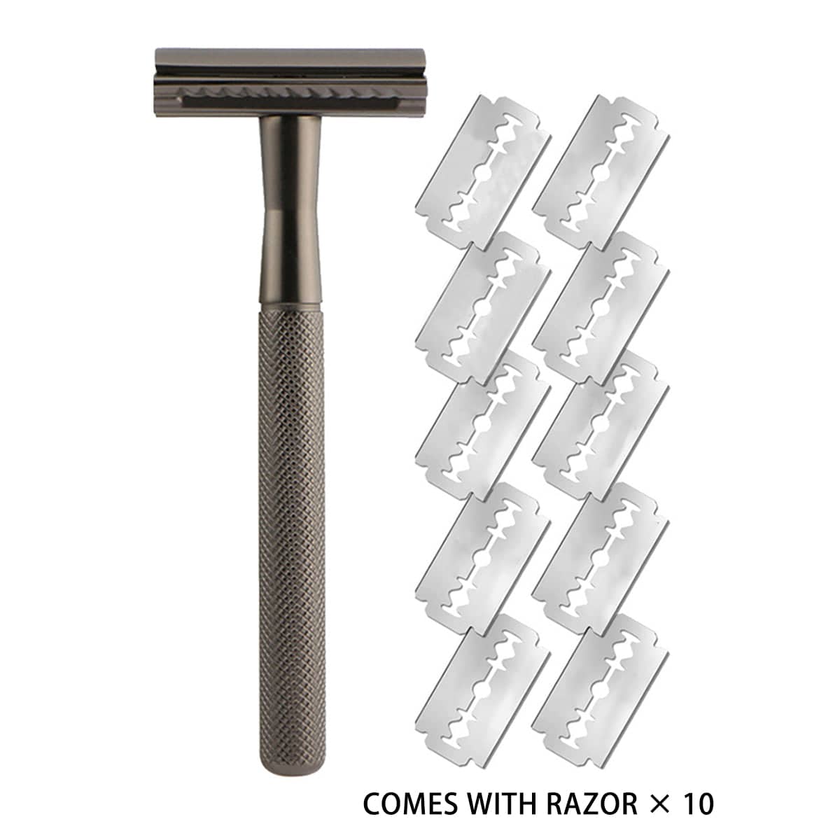Double Edge Razor with 10 Blades, Manual Wet Shave, Diamond Grip Grey, 10.8 cm Handle - view 2