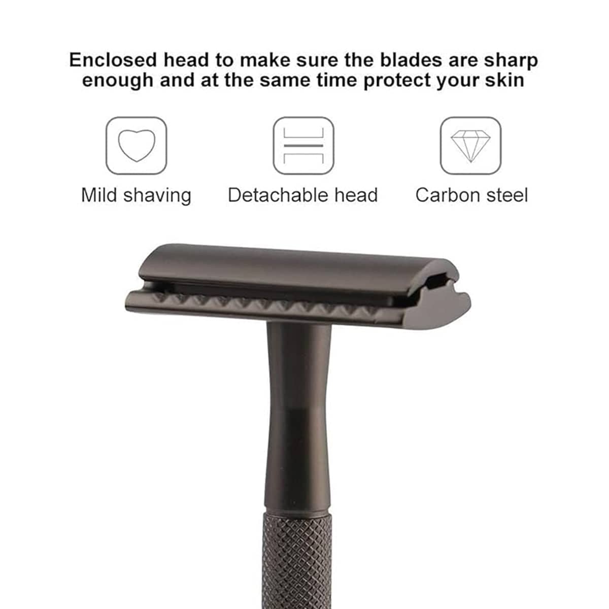 Double Edge Razor with 10 Blades, Manual Wet Shave, Diamond Grip Grey, 10.8 cm Handle - view 5