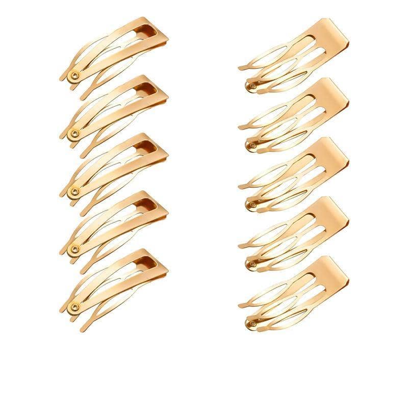 Double-Grip Snap Hair Clips Metal Barrettes - Gold, 10 Pack