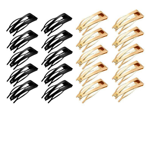 Double-Grip Snap Hair Clips Metal Barrettes - Gold and Black Mix, 20 Pack