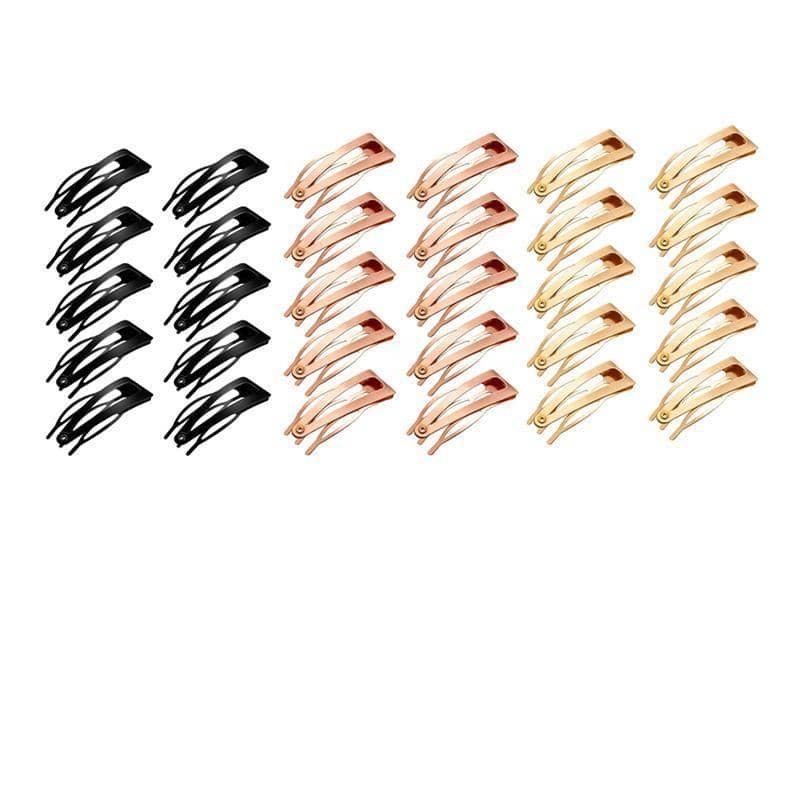 Double-Grip Snap Hair Clips Metal Barrettes - Gold, Black and Rose Gold Mix, 30 Pack