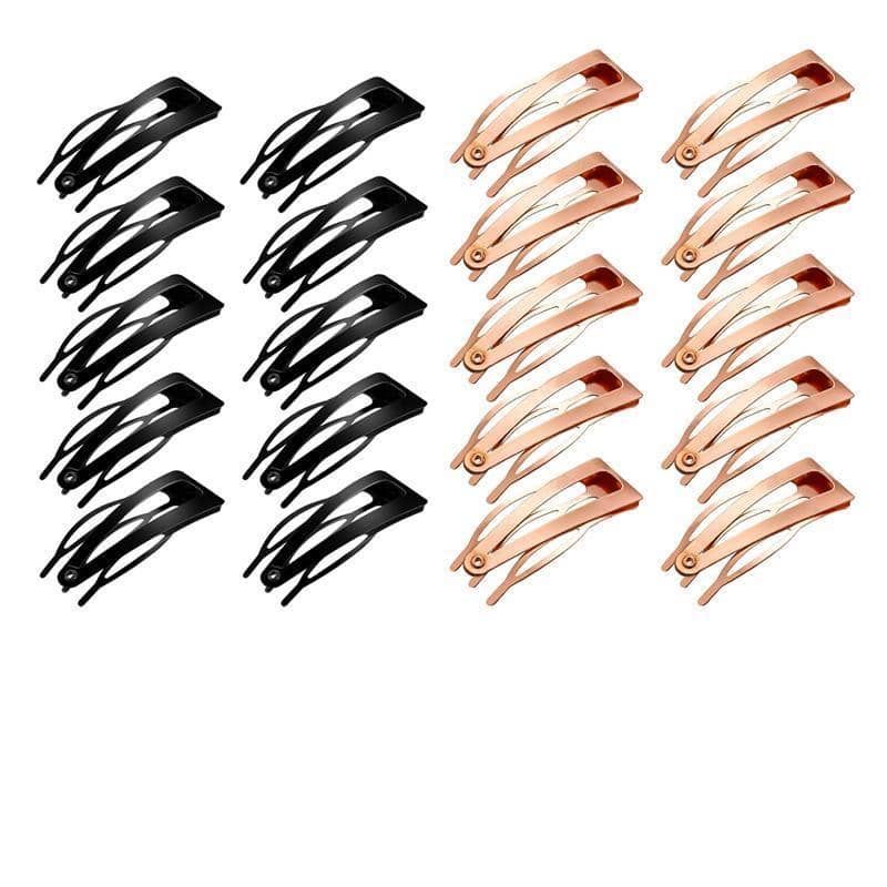 Double-Grip Snap Hair Clips Metal Barrettes - Rose Gold and Black Mix, 20 Pack