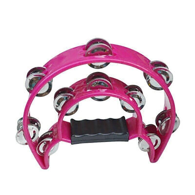 Double Half Moon Tambourine Handheld Percussion Instrument - Pink