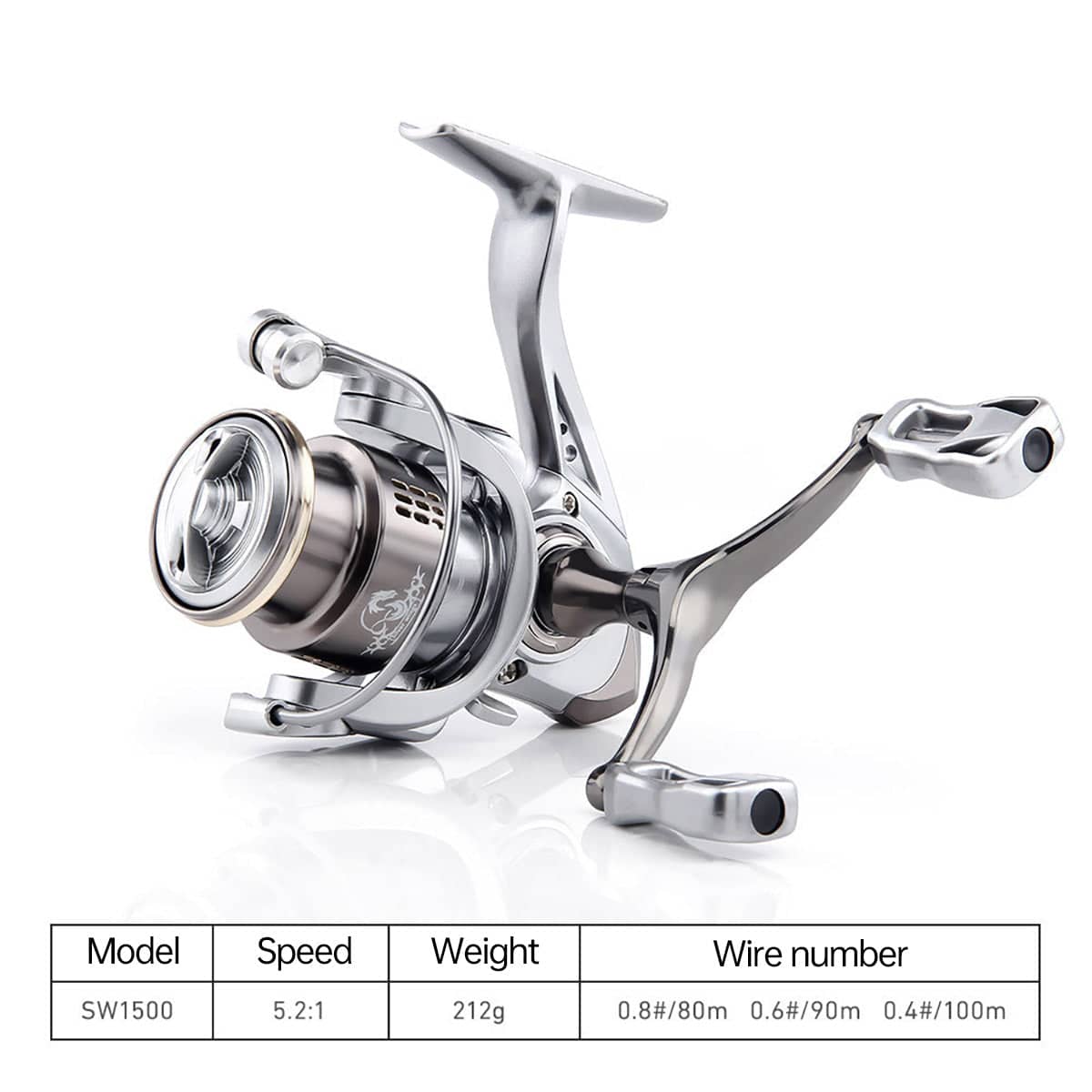 Double Handle Spinning Fishing Reel for Freshwater and Saltwater - Silver, SW2500S - view 4