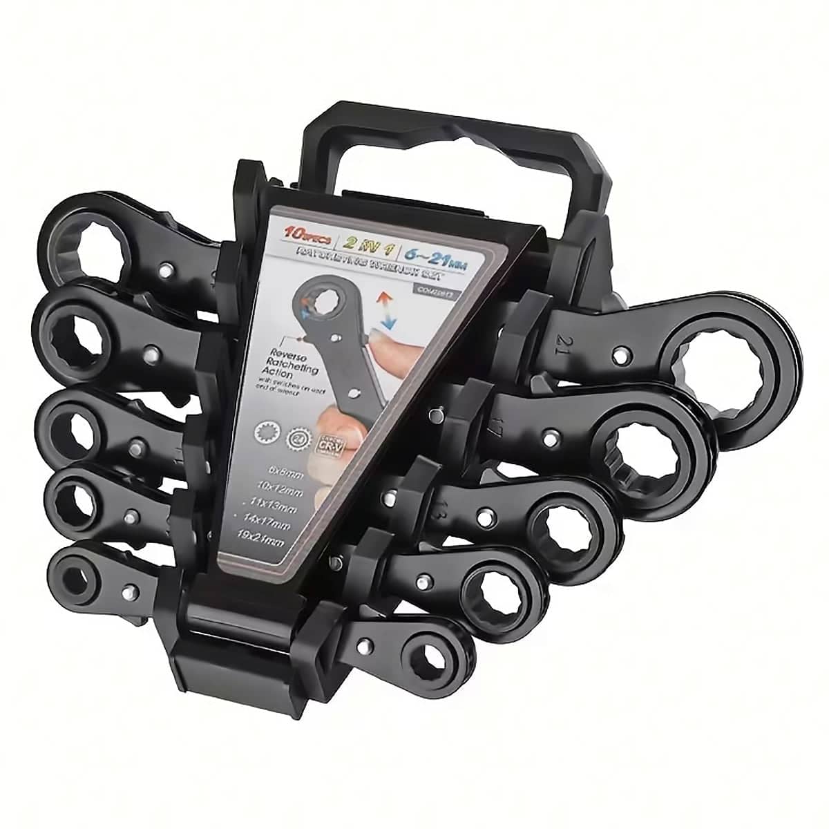 Double Head Ratchet Wrench Set, 5 Piece, 10 Sizes 6-21mm for Garage Tool Kit - view 2