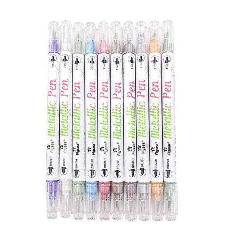 Double Head Shimmer Marker Pens for Photo Albums - 10 Colour Set