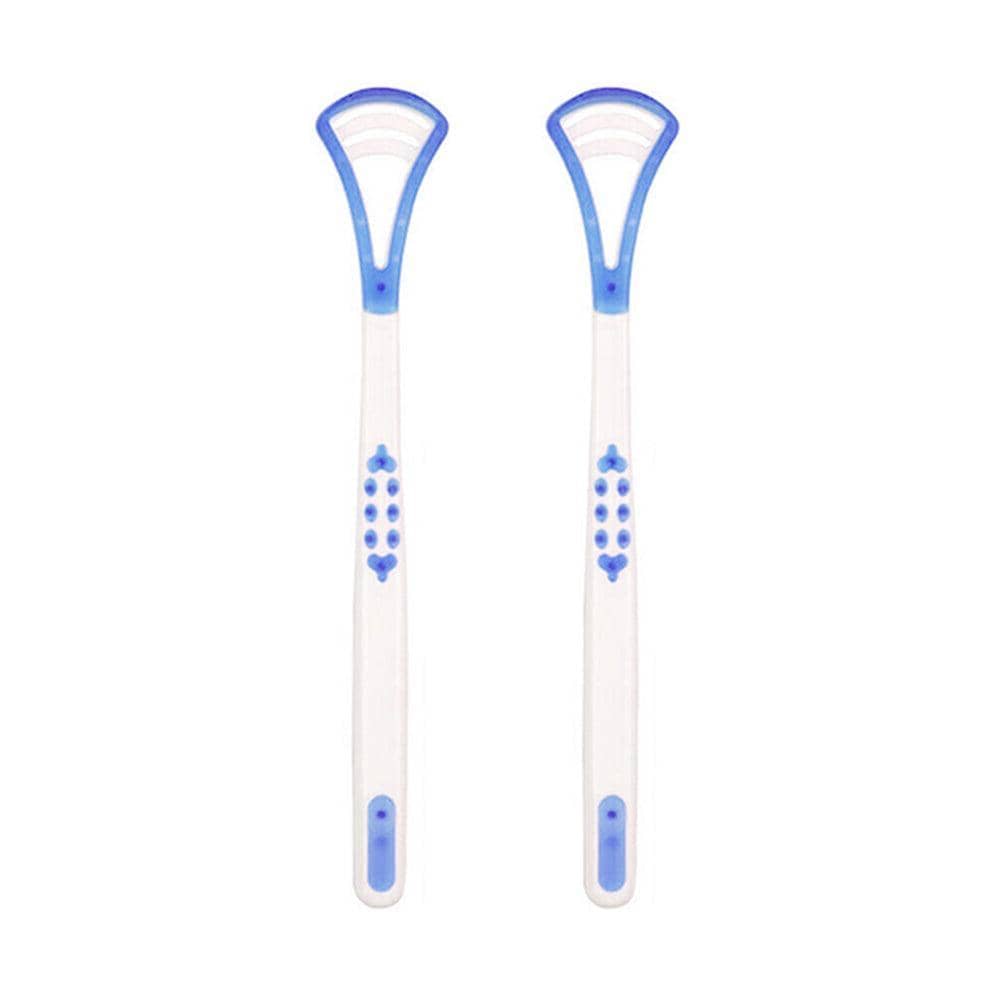 Double Head Tongue Cleaner with Rubber Massager - Blue, Pack of 2