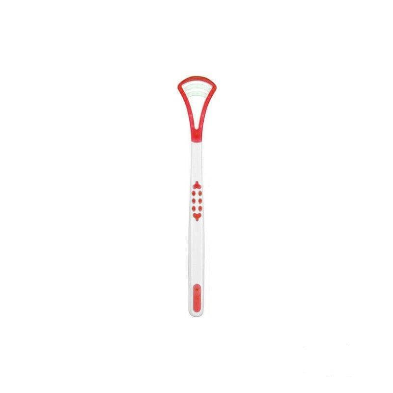 Double Head Tongue Cleaner with Rubber Massager - Red