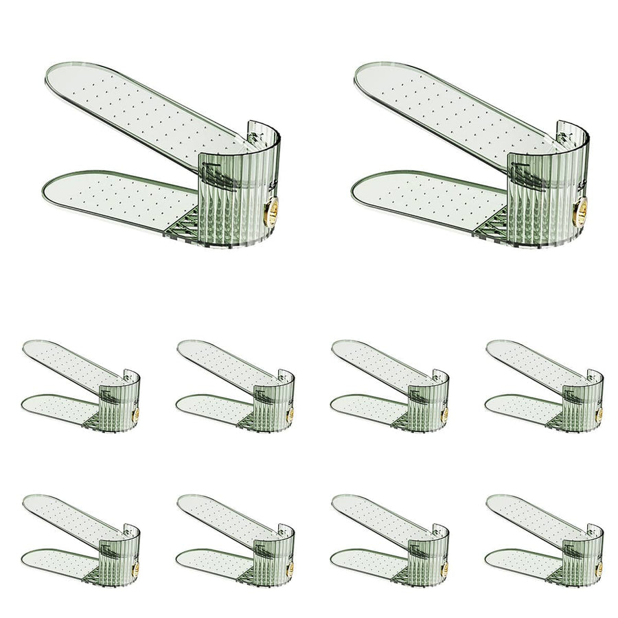 Double Layer Adjustable Shoe Rack Organiser, Pack of 10 - Green