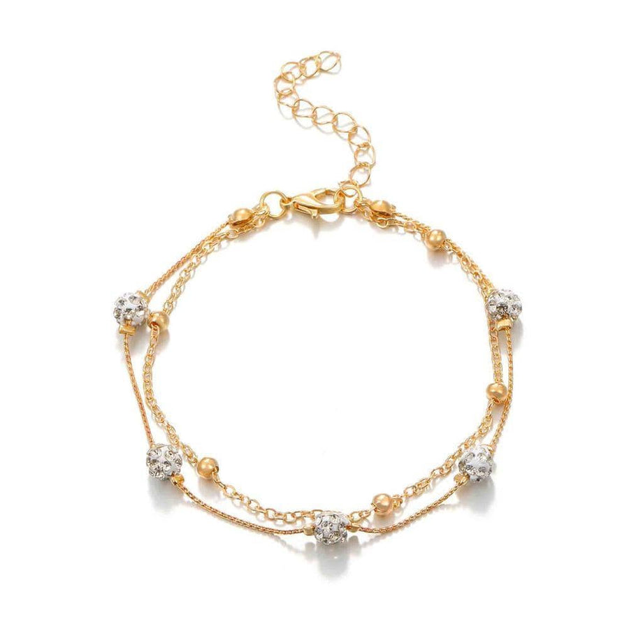 Double Layer Anklet for Women, Adjustable Multi Layer Summer Jewellery - Gold