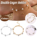 Double Layer Anklet for Women, Adjustable Multi Layer Summer Jewellery - Gold - view 2