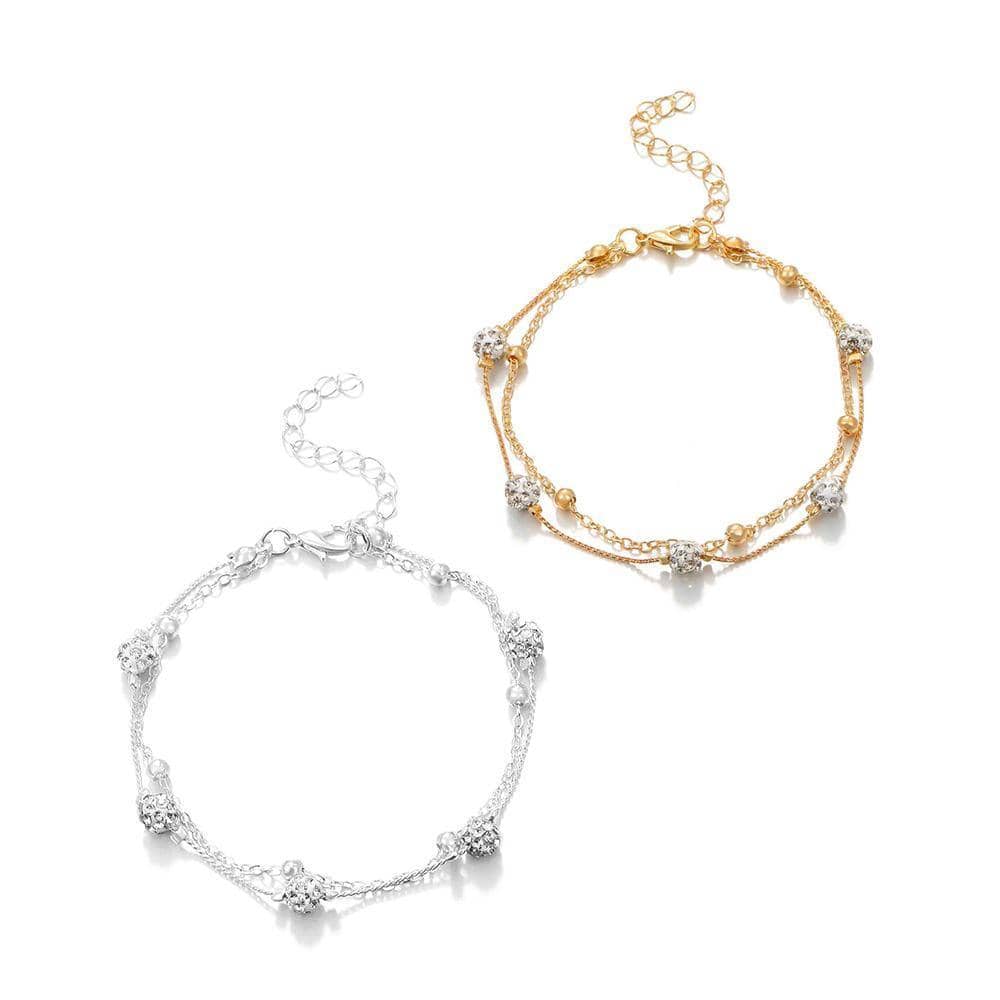 Double Layer Anklet for Women, Adjustable Multi Layer Summer Jewellery - Gold - view 3