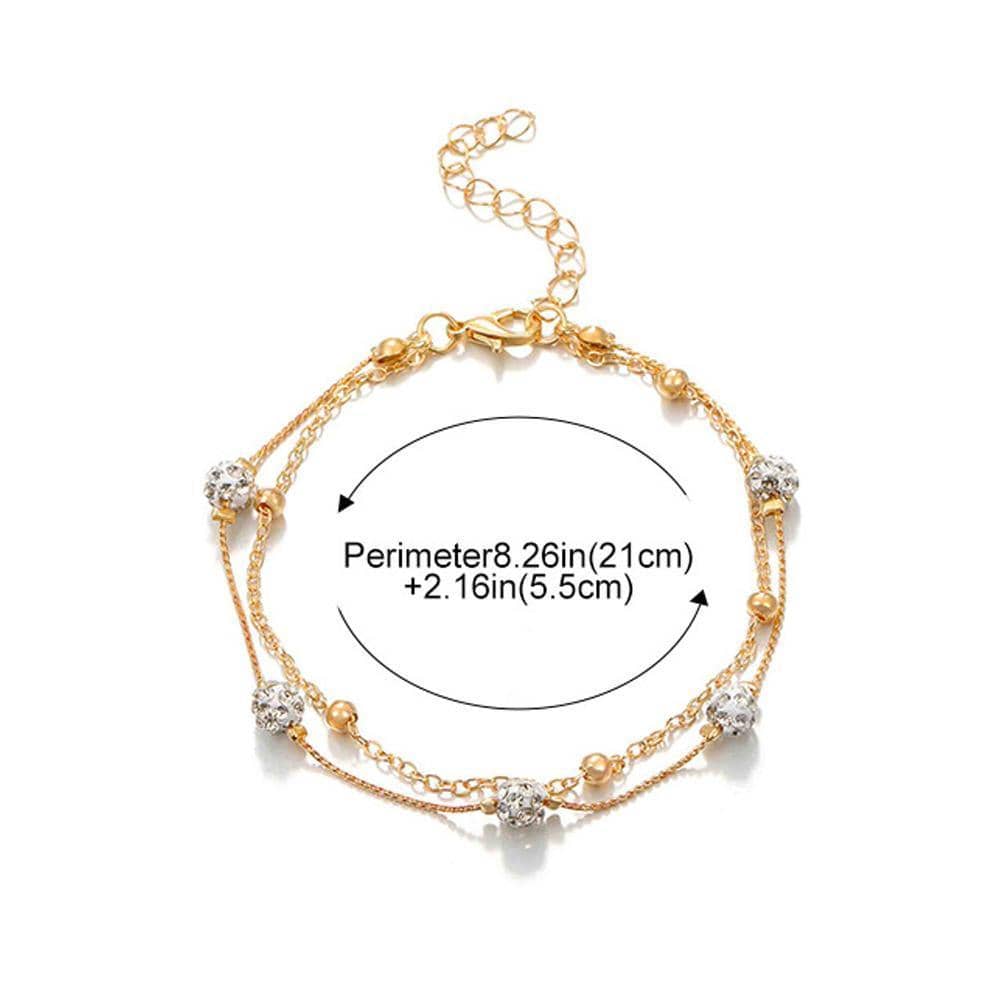 Double Layer Anklet for Women, Adjustable Multi Layer Summer Jewellery - Gold - view 4