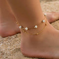 Double Layer Anklet for Women, Adjustable Multi Layer Summer Jewellery - Gold - view 5