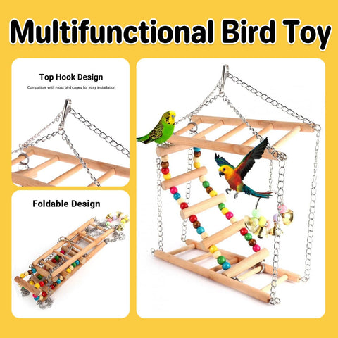 Double Layer Bird Swing Toy with Ladder and Bell for Parrots