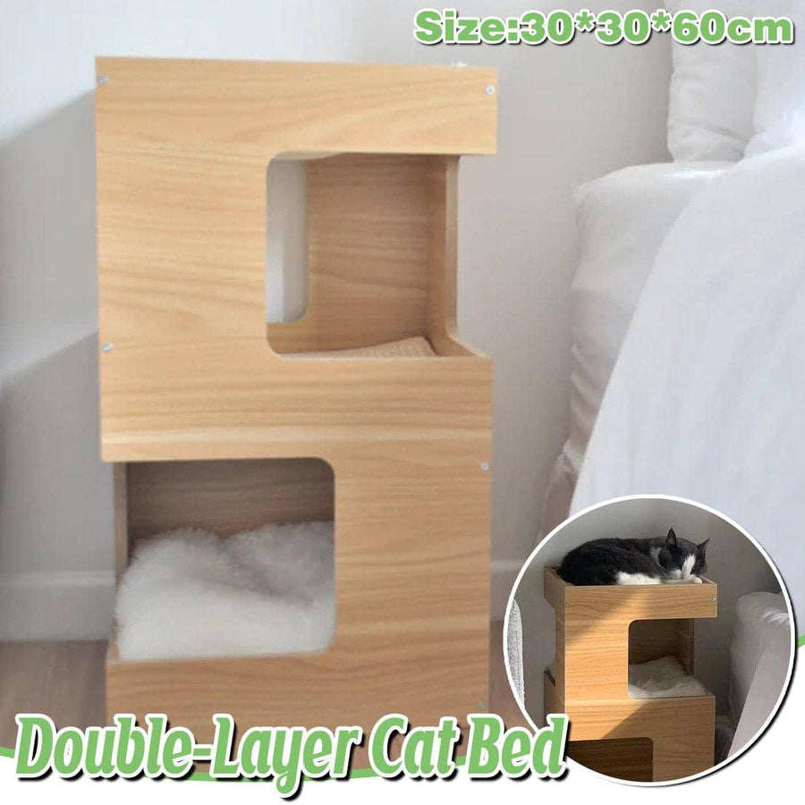 Double Layer Cat Climbing Shelf with Cushions, Multi-Level Cat Hutch