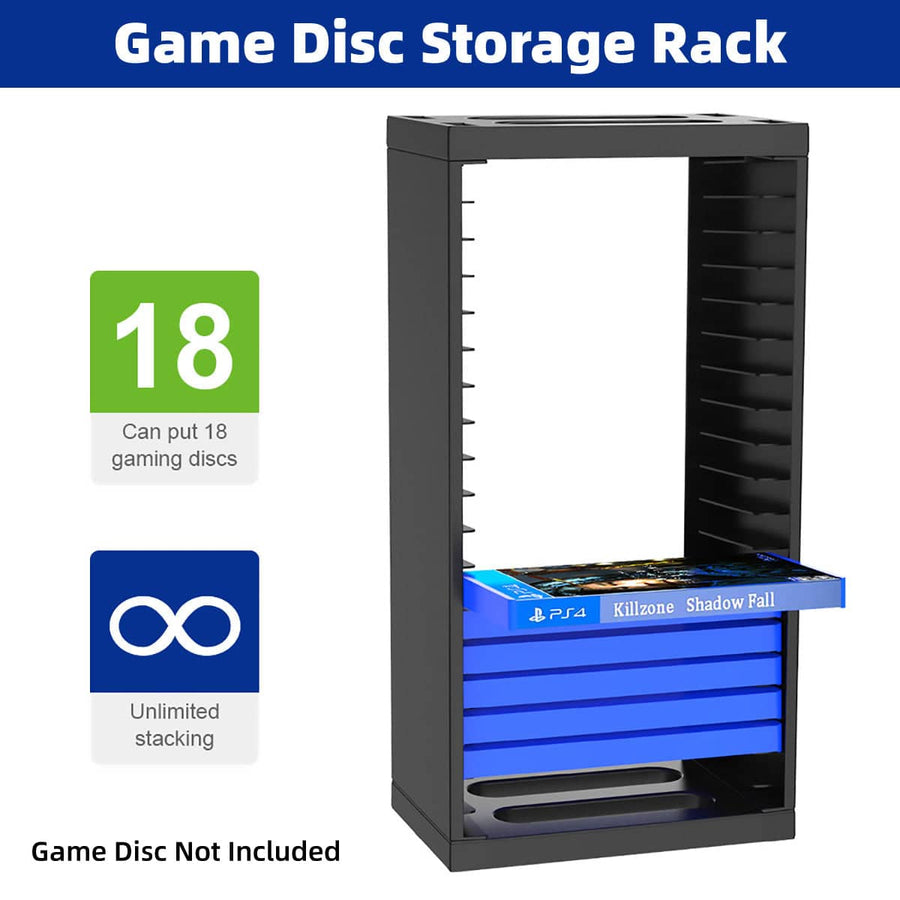 Double-Layer CD and Game Disc Storage Rack, Holds 18 Cases - Black