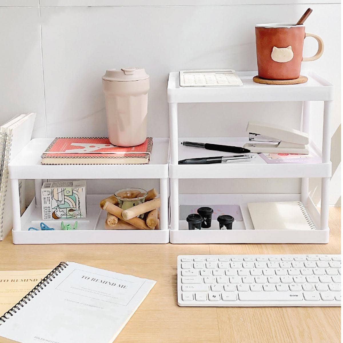Double-Layer Desktop Storage Rack Organiser, White - Pack of 2 - view 4