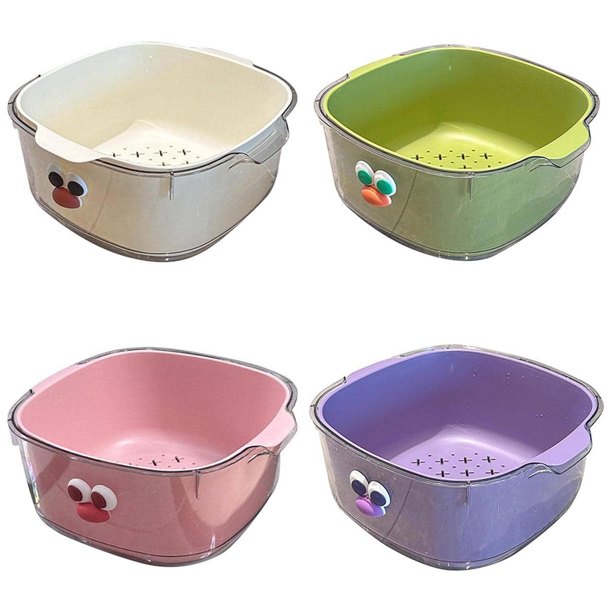 Double Layer Draining Basket Colander for Fruit and Vegetables - Lime Green - view 3