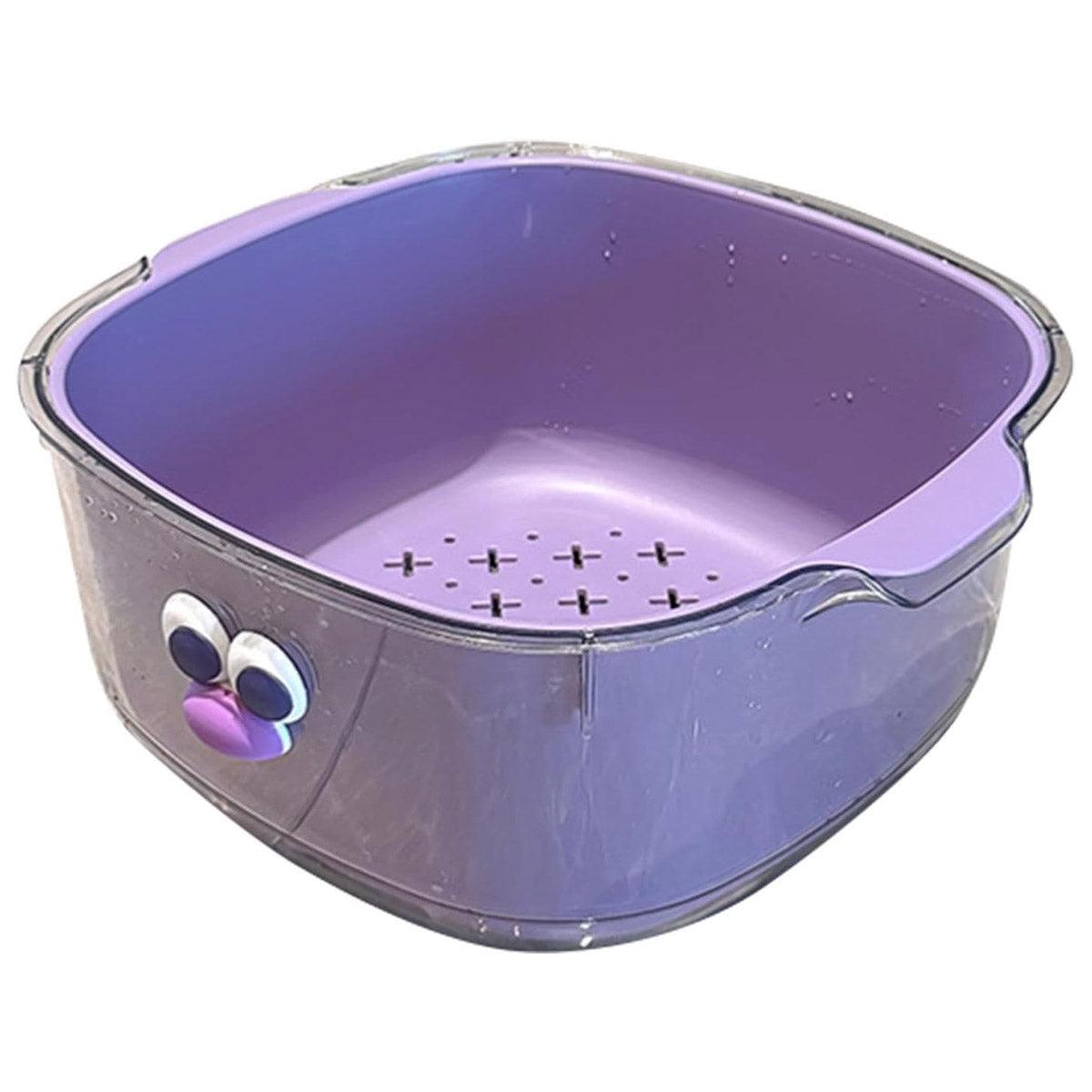 Double Layer Draining Basket Colander for Fruit and Vegetables - Purple