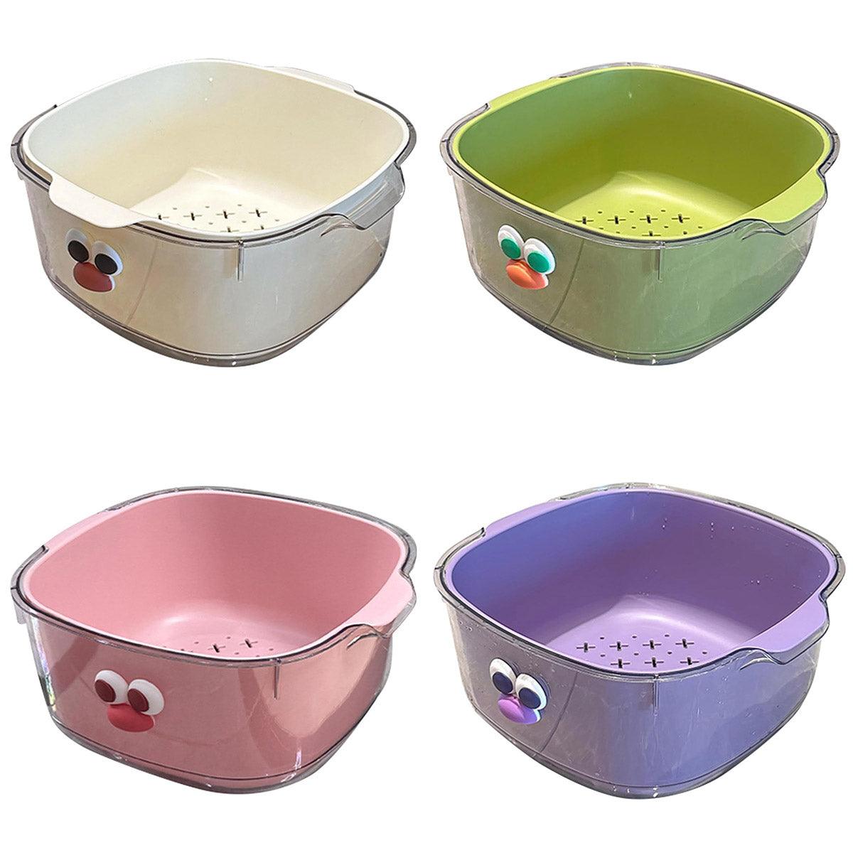 Double Layer Draining Basket Colander for Fruit and Vegetables - Purple - view 3