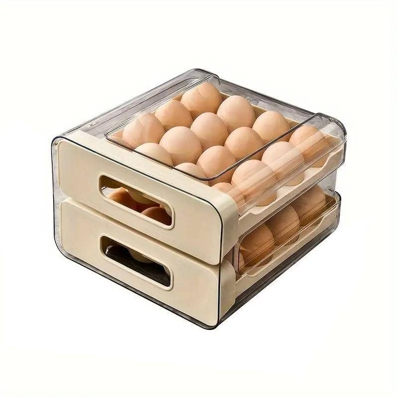 Double Layer Egg Storage Box with Drawers for Fridge - Beige