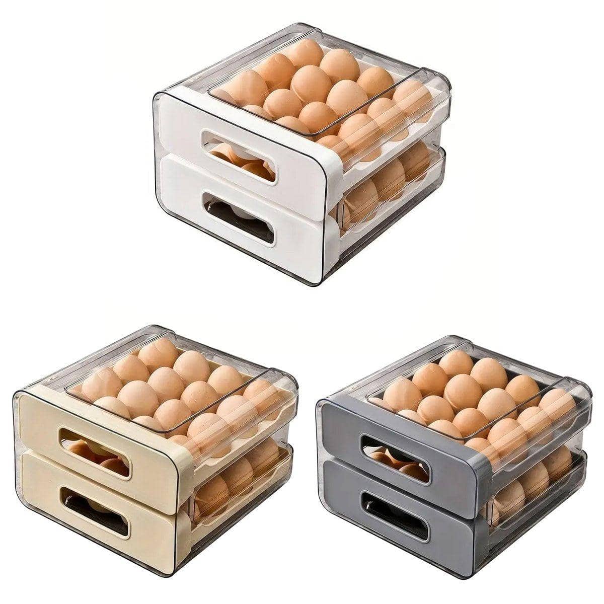 Double Layer Egg Storage Box with Drawers for Fridge - Beige - view 3