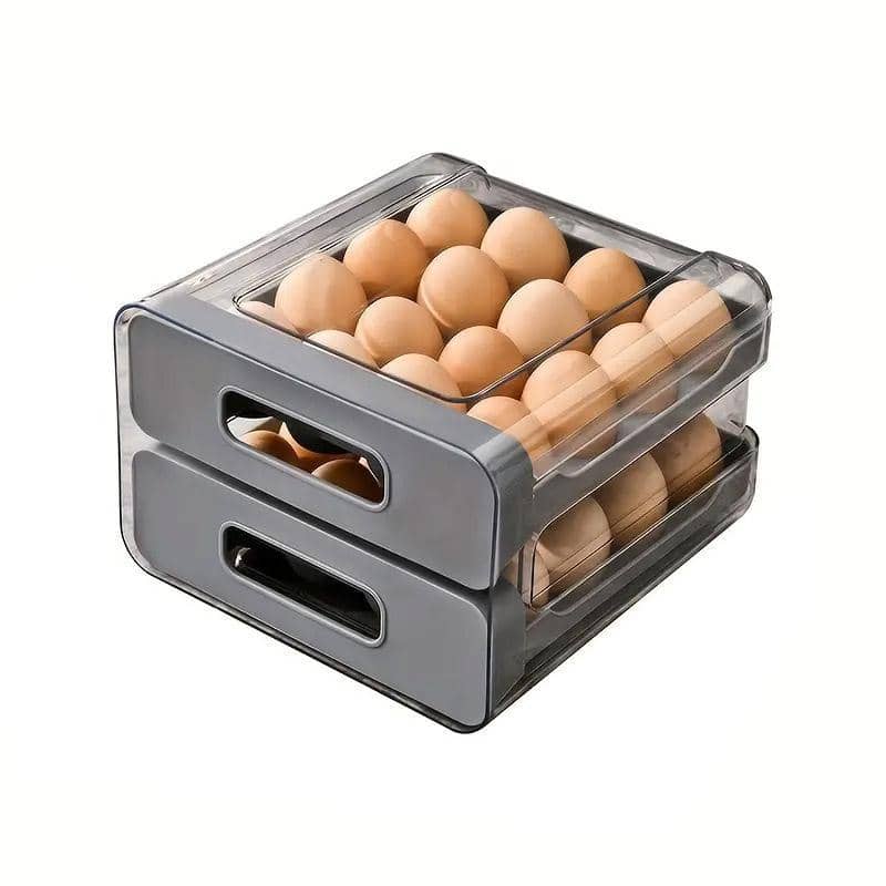 Double Layer Egg Storage Box with Drawers for Fridge - Grey