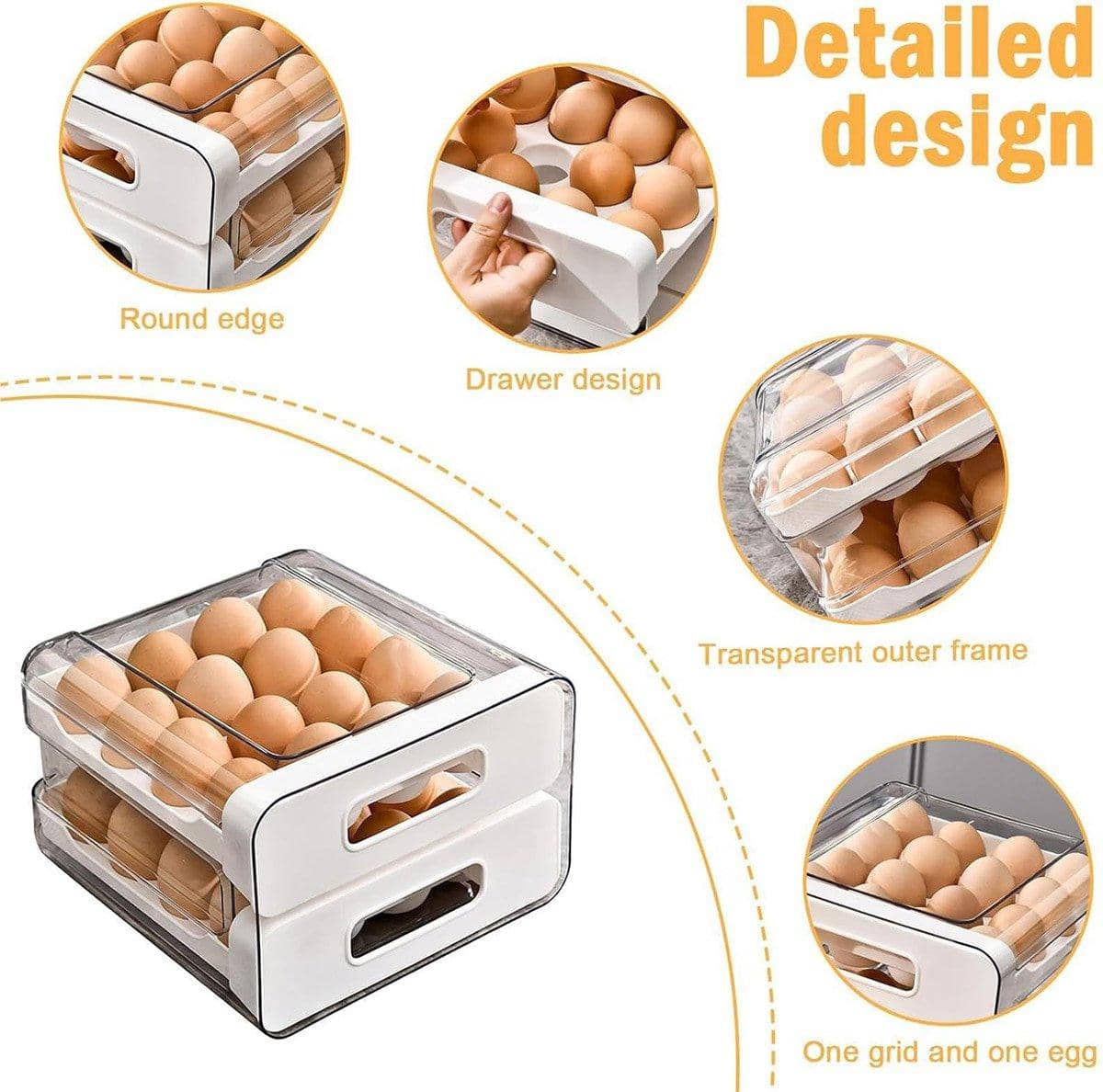 Double Layer Egg Storage Box with Drawers for Fridge - Grey - view 5