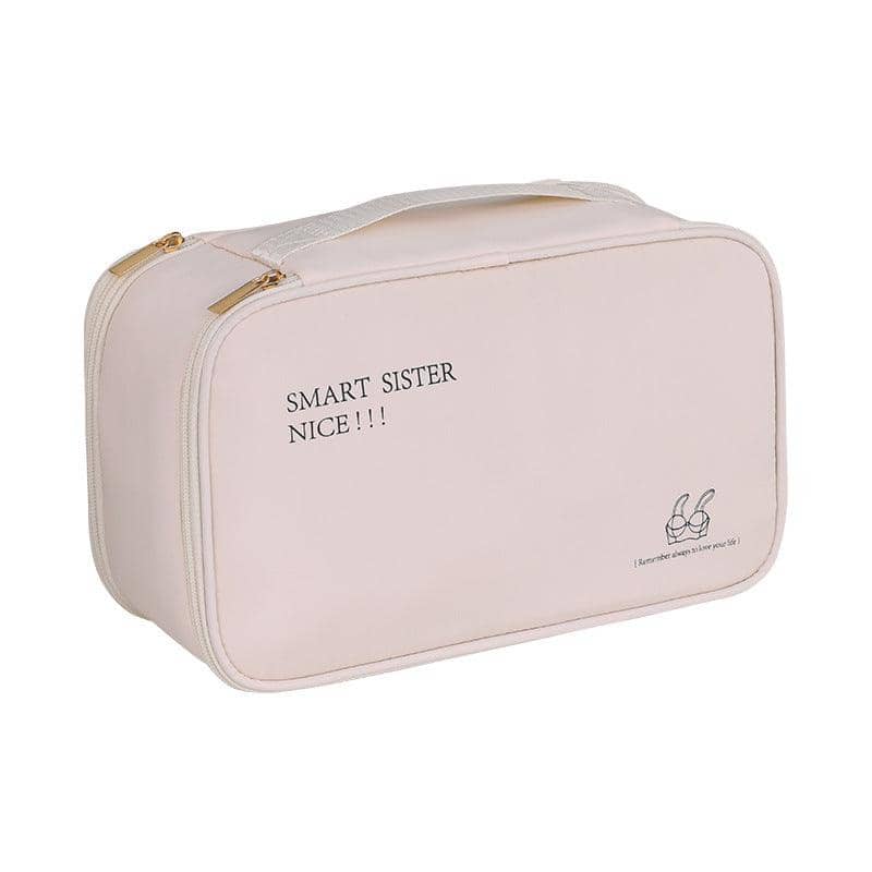 Double Layer Lingerie Storage Bag Travel Organiser - Beige
