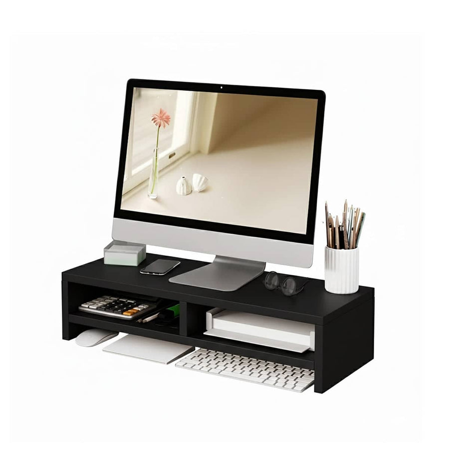 Double-Layer Monitor Stand Riser with Desk Storage - Black