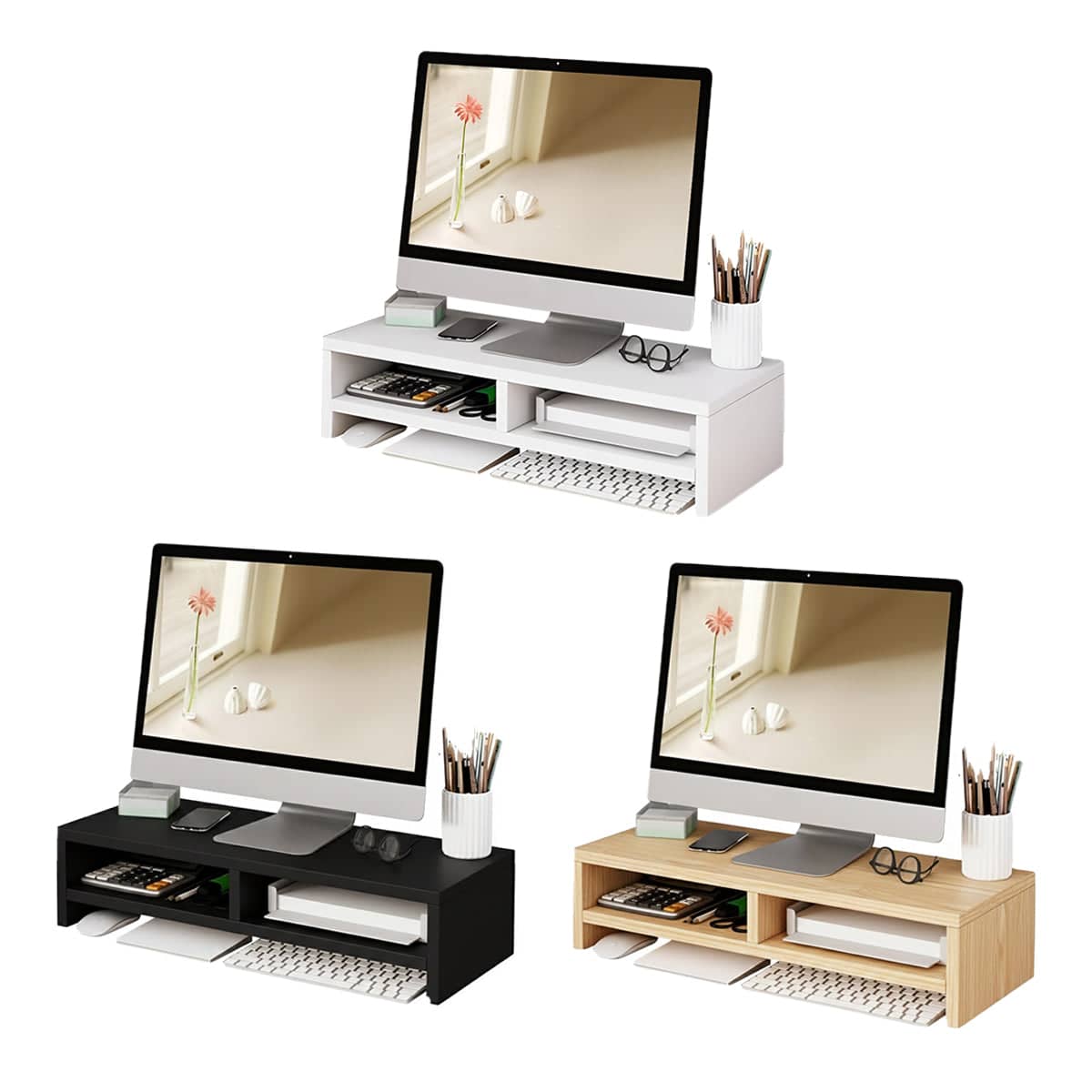 Double-Layer Monitor Stand Riser with Desk Storage - Black - view 3