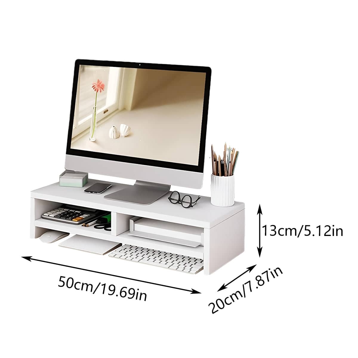 Double-Layer Monitor Stand Riser with Desk Storage - Natural Wood - view 4