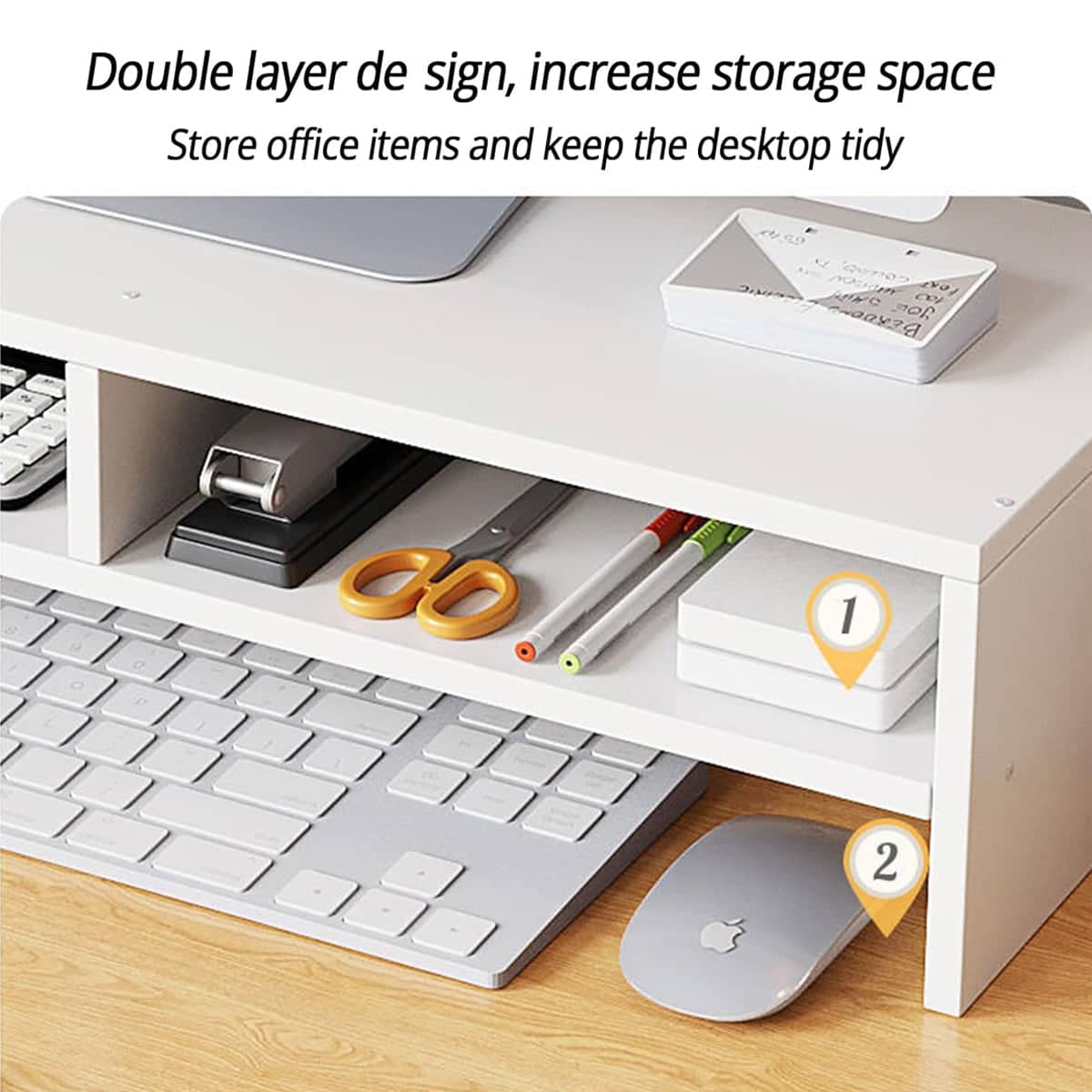 Double-Layer Monitor Stand Riser with Desk Storage - Natural Wood - view 5