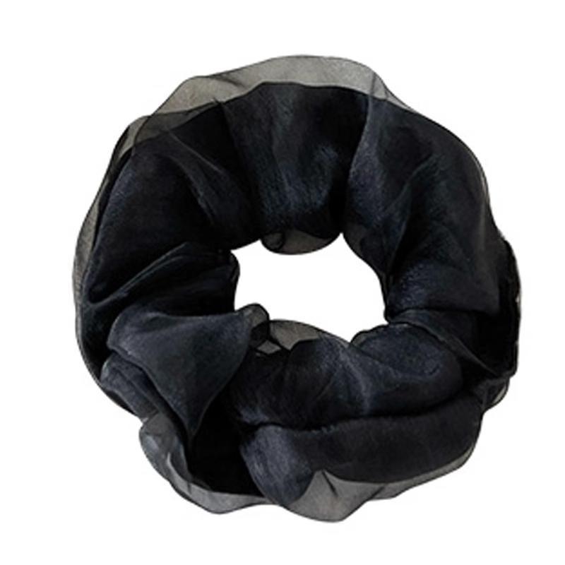 Double-Layer Organza Hair Scrunchie for Ponytails - Black