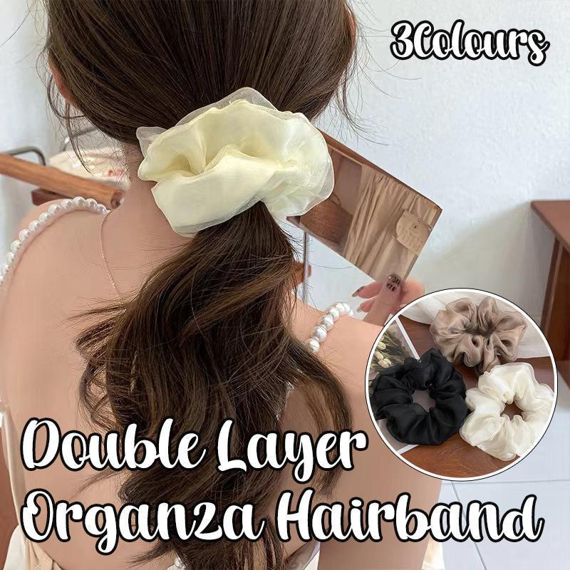 Double-Layer Organza Hair Scrunchie for Ponytails - Light Brown - view 2