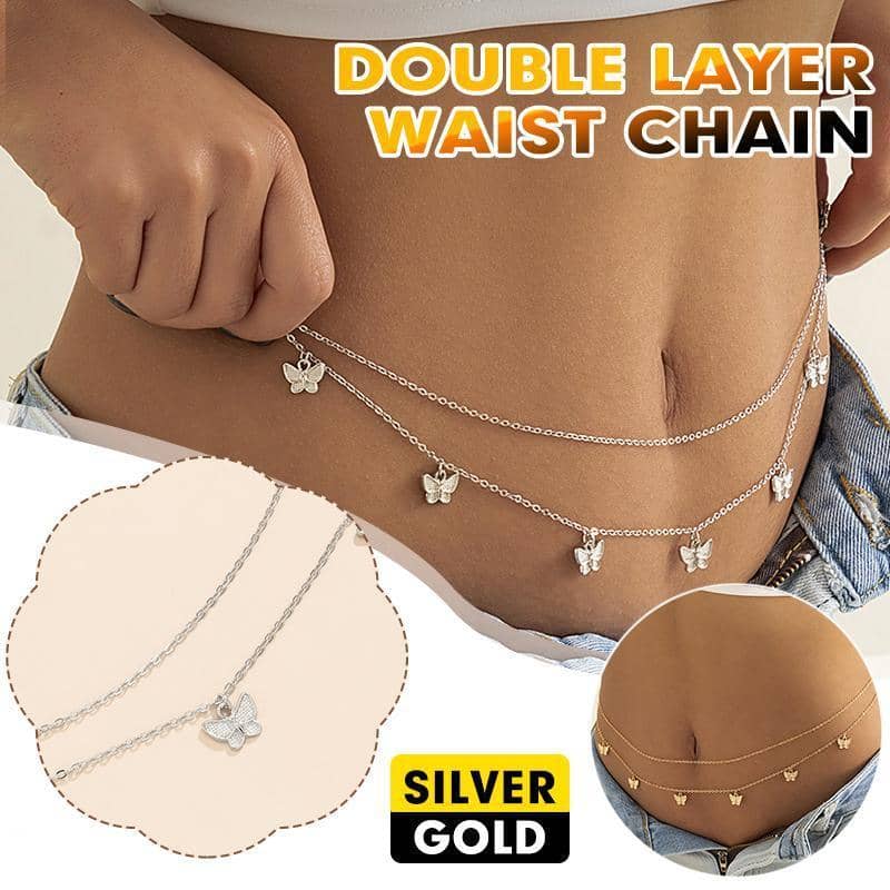 Double Layer Tassel Butterfly Waist Chain Body Chain - Gold - view 2