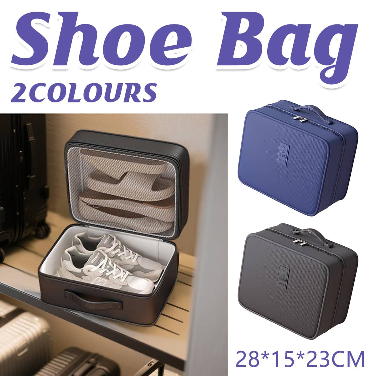 Double Layer Travel Shoe Bag 28 x 23 x 15cm - Navy Blue - view 2
