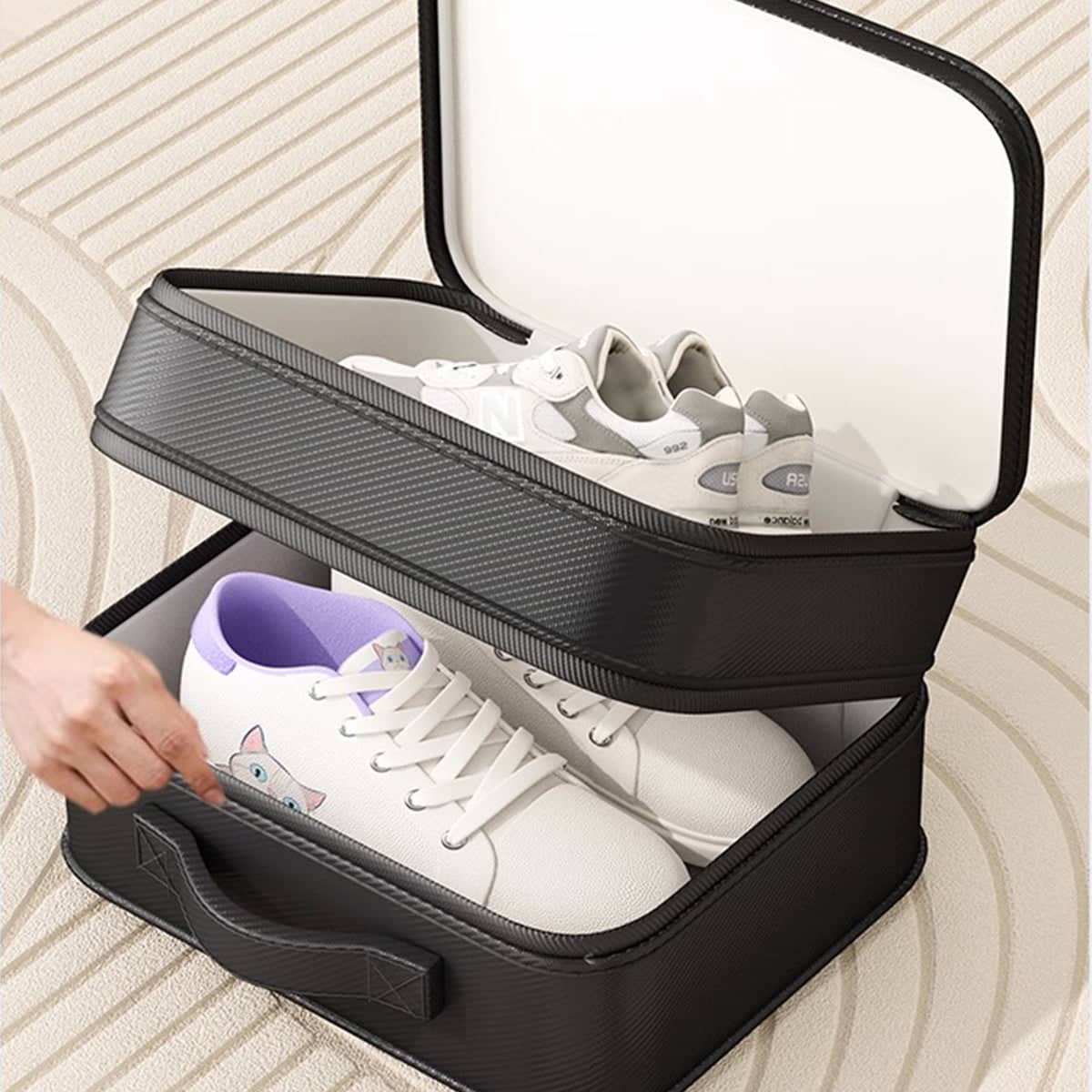 Double Layer Travel Shoe Bag 28 x 23 x 15cm - Navy Blue - view 5