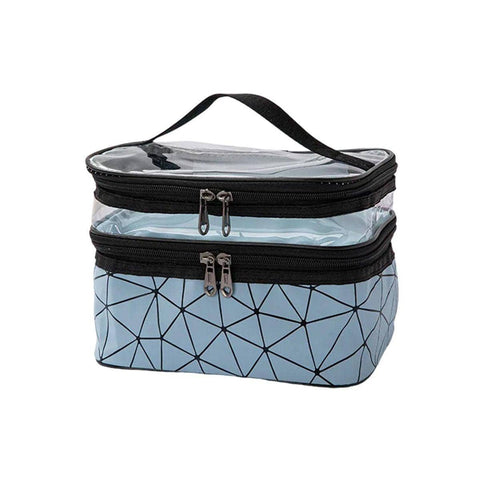 Double Layer Waterproof Cosmetic Bag with Clear Top - Light Blue