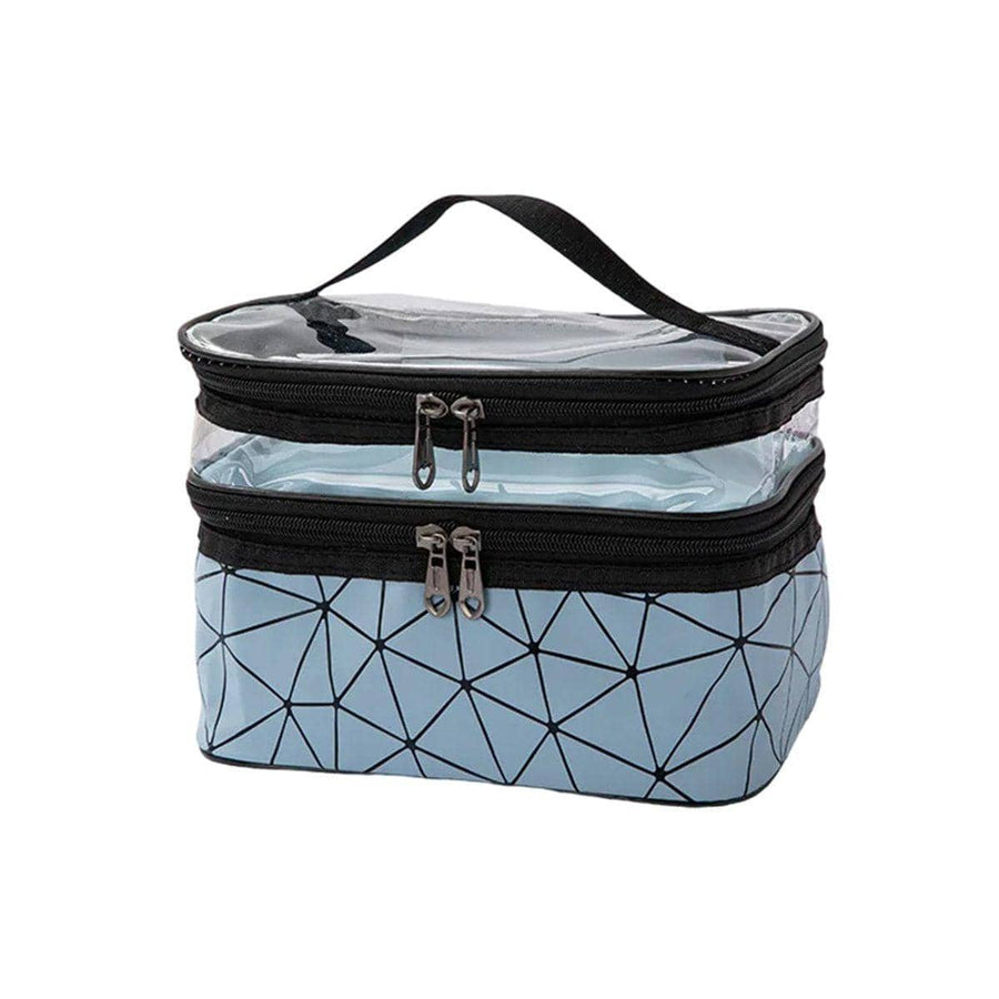 Double Layer Waterproof Cosmetic Bag with Clear Top - Light Blue