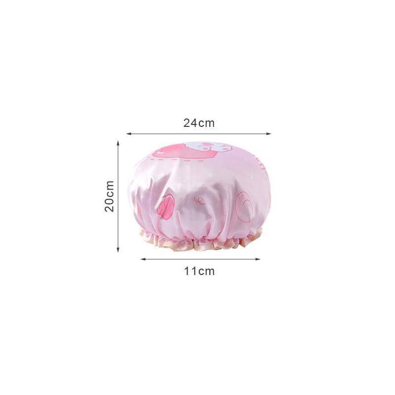 Double Layer Waterproof Shower Cap, 24 cm - Beige Bear and Orange Print - view 4