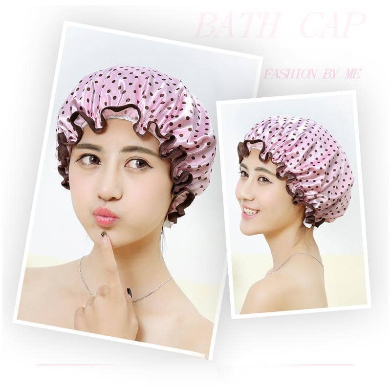 Double Layer Waterproof Shower Cap, 24 cm - Beige Bear and Orange Print - view 5