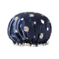 Double Layer Waterproof Shower Cap, 24 cm - Dark Blue Daisy Print