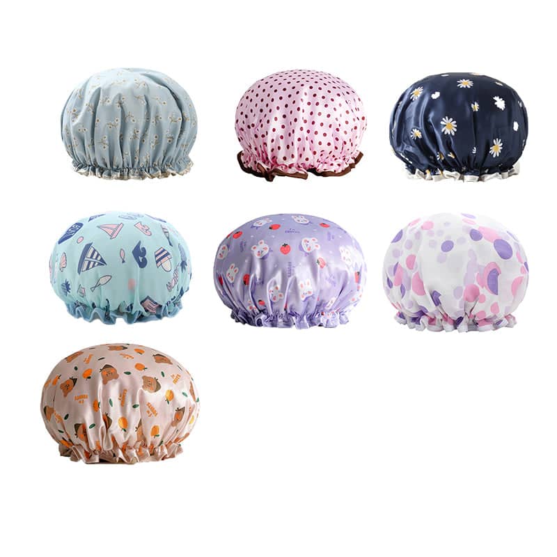 Double Layer Waterproof Shower Cap, 24 cm - Dark Blue Daisy Print - view 3