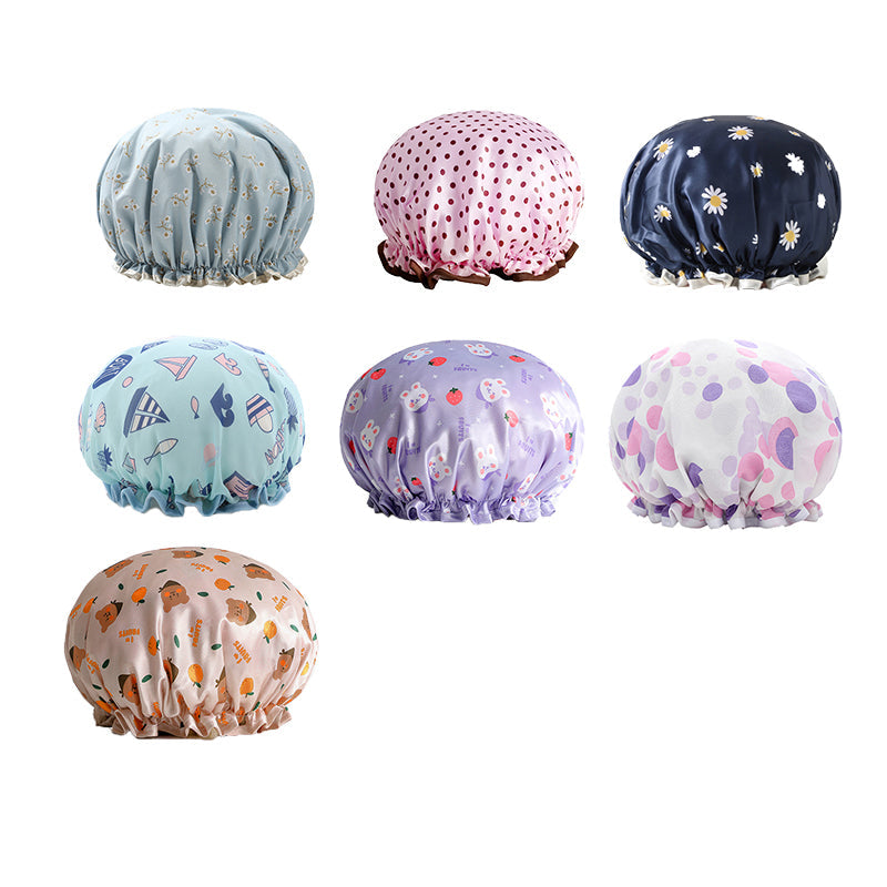 Double Layer Waterproof Shower Cap, 24 cm - White Dot Print - view 3