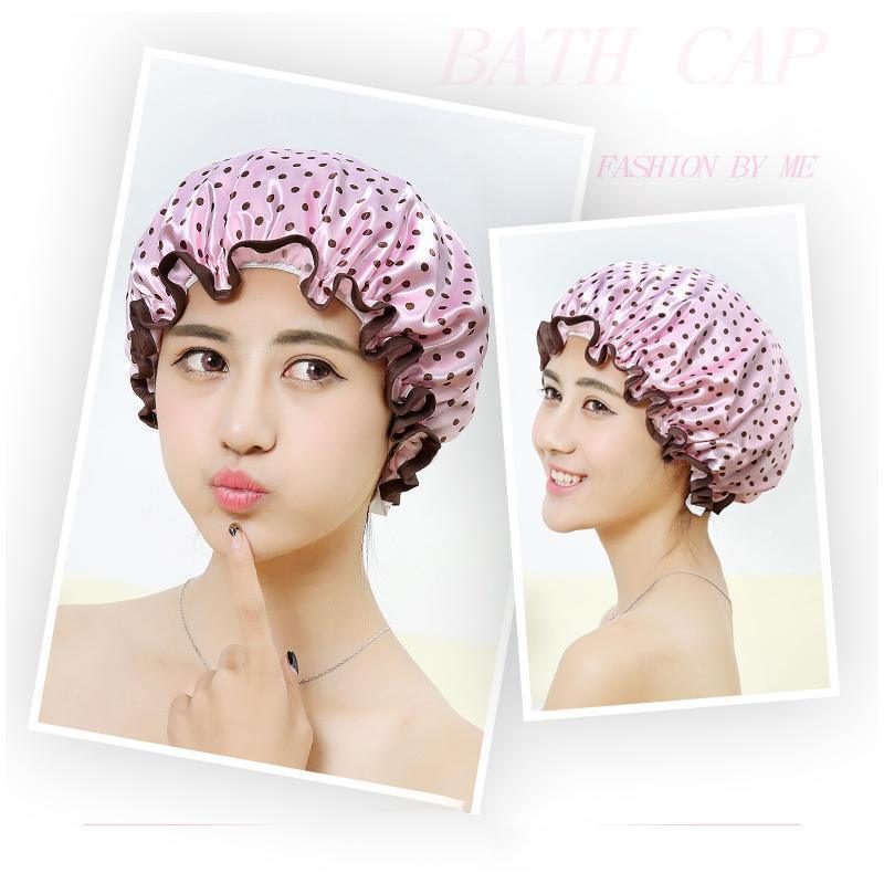 Double Layer Waterproof Shower Cap, 24 cm - White Dot Print - view 5