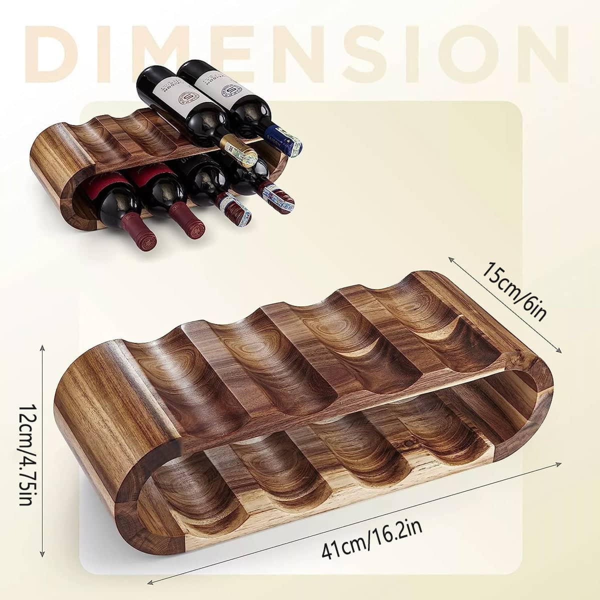 Double Layer Wooden Wine Rack for 8 Bottles, Bar and Kitchen Display Stand - view 3