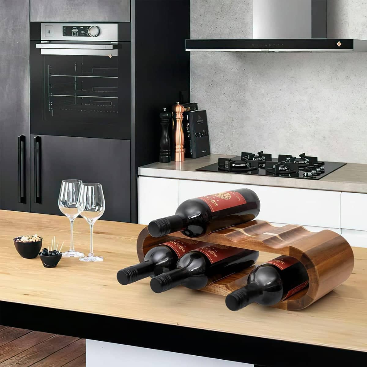 Double Layer Wooden Wine Rack for 8 Bottles, Bar and Kitchen Display Stand - view 4