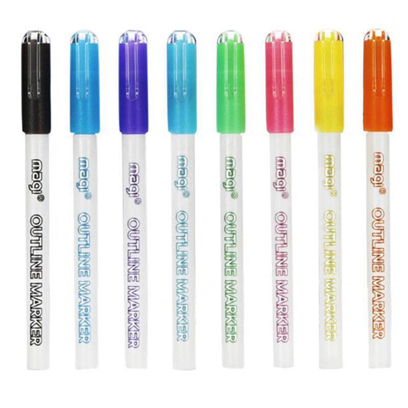 Double Line Outline Marker Pens, Metallic - 8 Colour Set - view 2